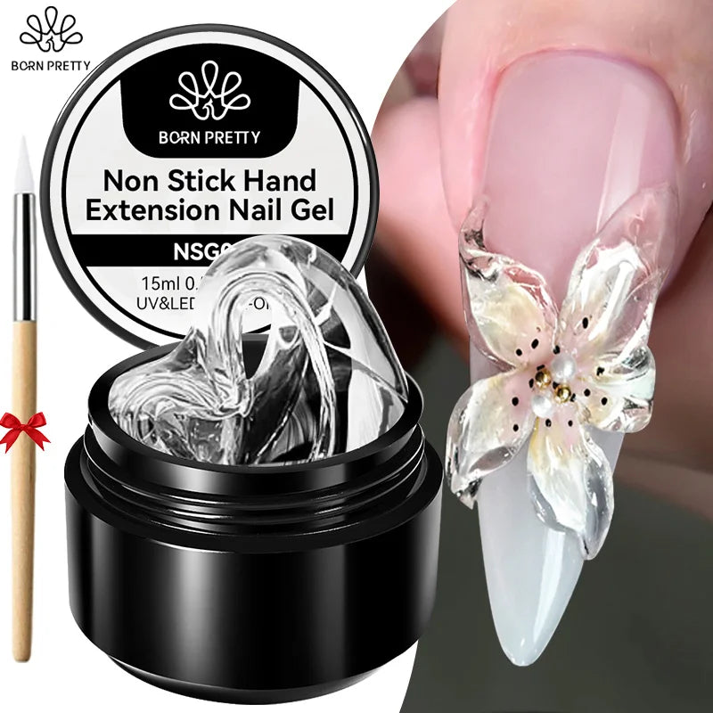 BORN PRETTY 15ml 3D Sculpting Shaping Carving Flower Gel White Clear Non Stick Hand Extension Gel Nail Polish DIY Acrylic Gel