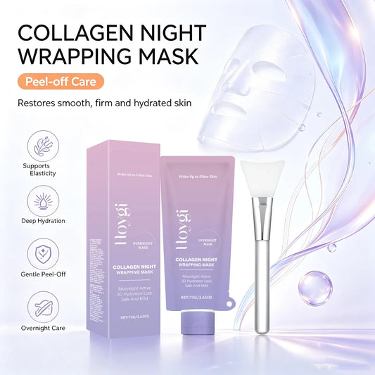 Collagen Night Wrapping Mask Firming Hydrating Glowing Skin Exfoliating Face Mask with Hyaluronic Acid for Deep Cleansing