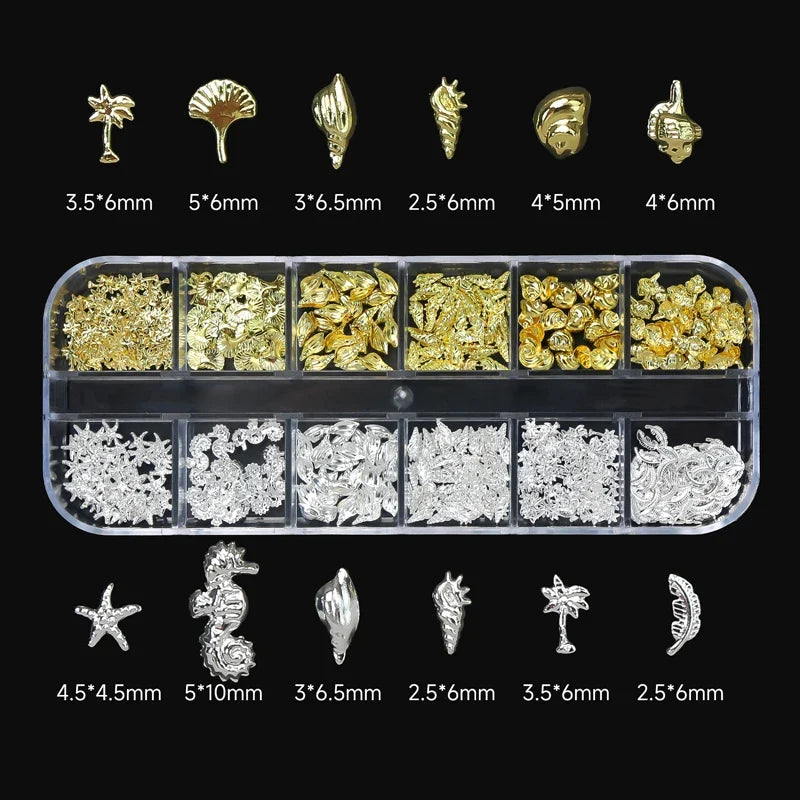 12 Grids Flatback Gold Silver Pearl Beads Nail Charms Round Caviar Ball For Nail Art Decorations 3D Nail Jewelry Rhinestones