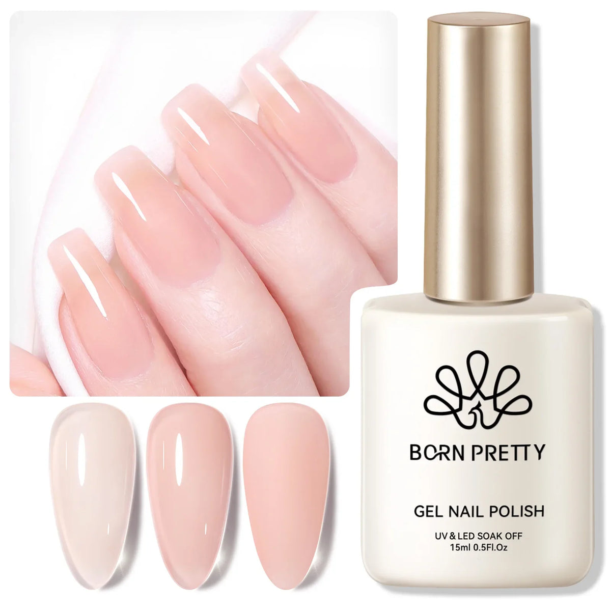 BORN PRETTY 15ml Nail Gel Polish Glitter Gorgeous Full Coverage Soak Off UV LED French Nail Art Jelly Nude Pink Varnish