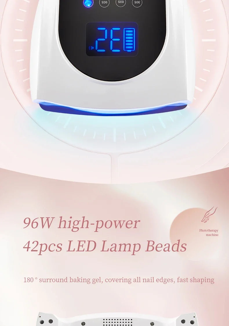 96W Magnetic Removable Bottom Nail Lamp Wireless Gel Polish Dryer Manicure Machine UV LED Light for Nail Portable Nail Lamp