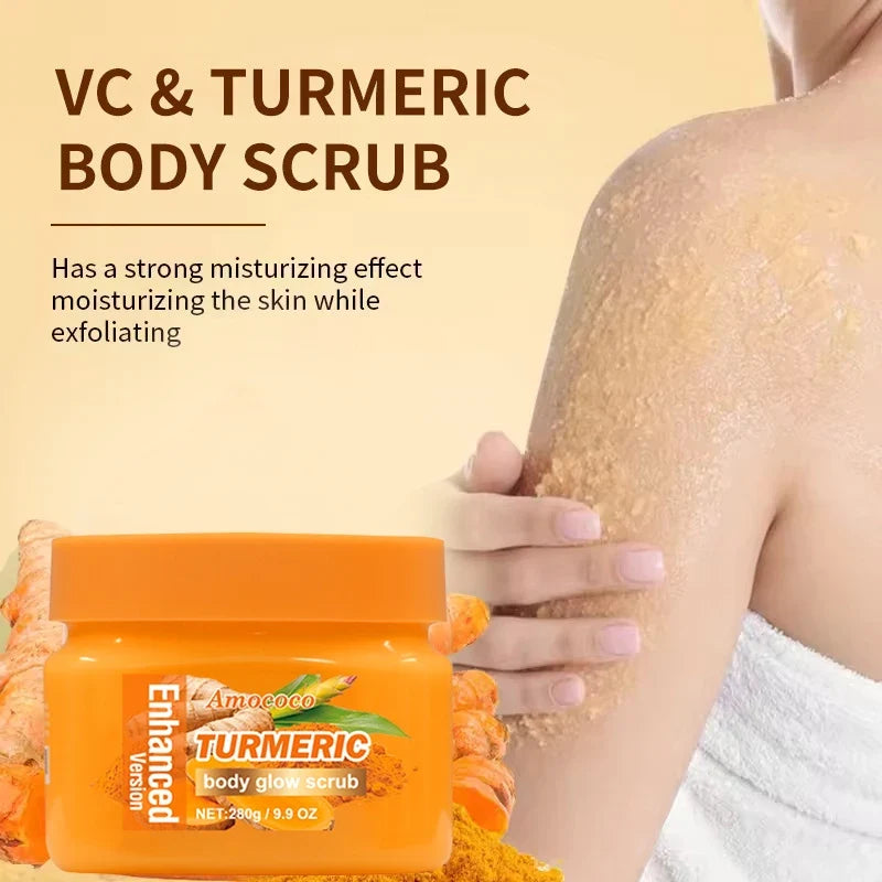 Amococo 2Pcs Turmeric Body Scrub Exfoliating Dead Skin Remover 280g Deep Cleansing Nourishing Smooth Skin