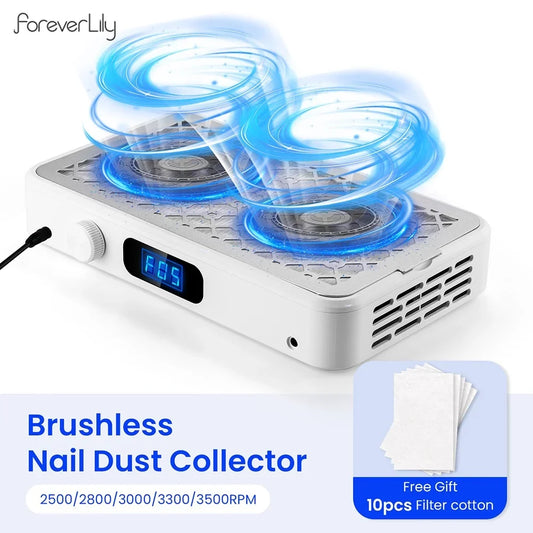 2500/2800/3000/3300/3500rpm Speed Adjustable Brushless Nail Dust Extractor Powerful Twin Turbo Vacuum Nail Dust Collector