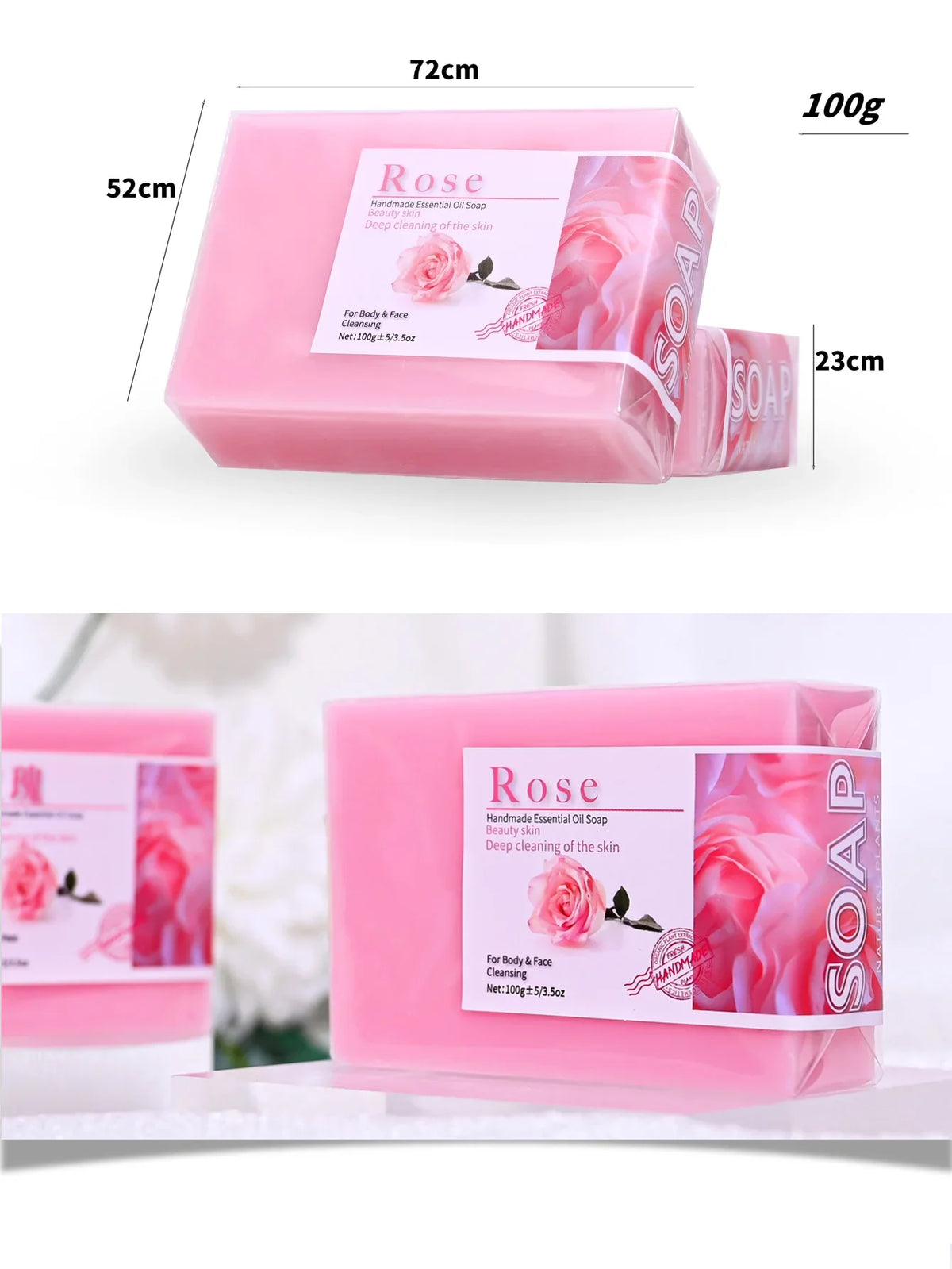 Handmade 100g Rose Essential Oil Soap Olive Oil Infused for Skin Basic Cleaning Features