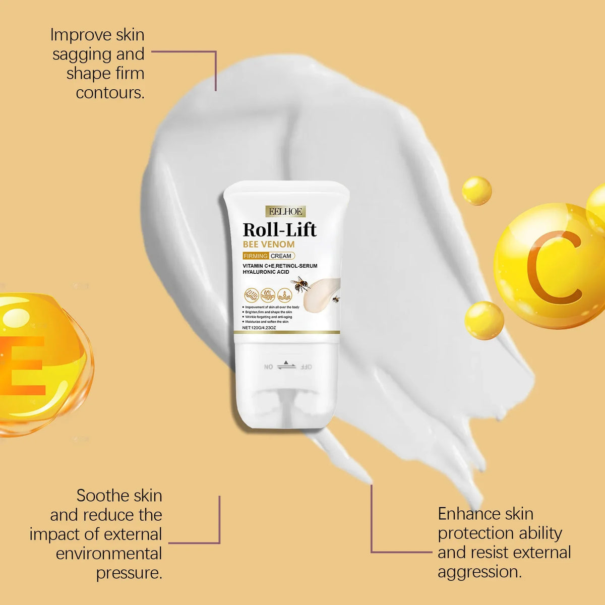 EELHOE Bee Venom Roller Cream Anti-Cellulite Body Massager Moisturizing Body Care Wrinkles Remover Firming Skin Tightening Cream