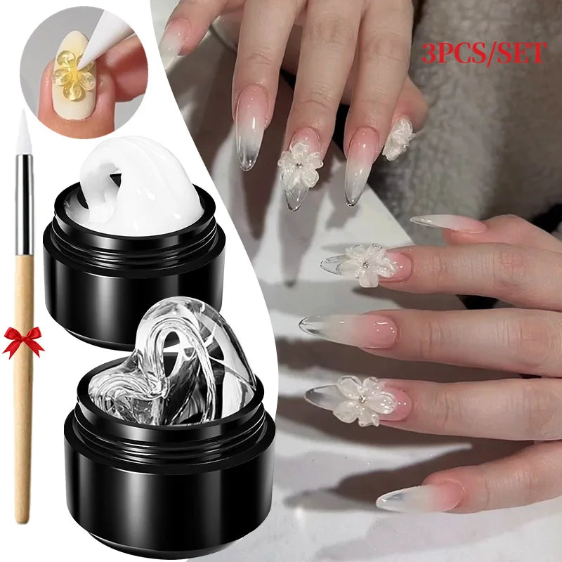 BORN PRETTY 15ml 3D Sculpting Shaping Carving Flower Gel White Clear Non Stick Hand Extension Gel Nail Polish DIY Acrylic Gel