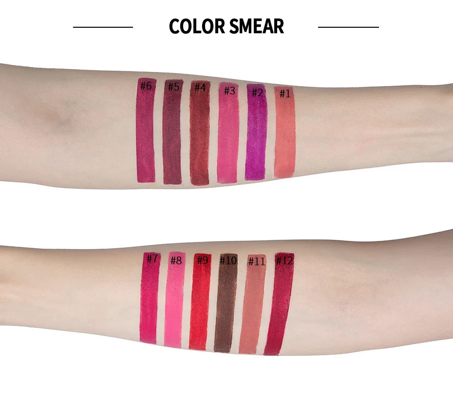 12 Colors Matte Lipstick Long Lasting High Pigment Velvet Soft Full Coverage Lip Makeup Nude Red Sexy Women Beauty Cosmetics