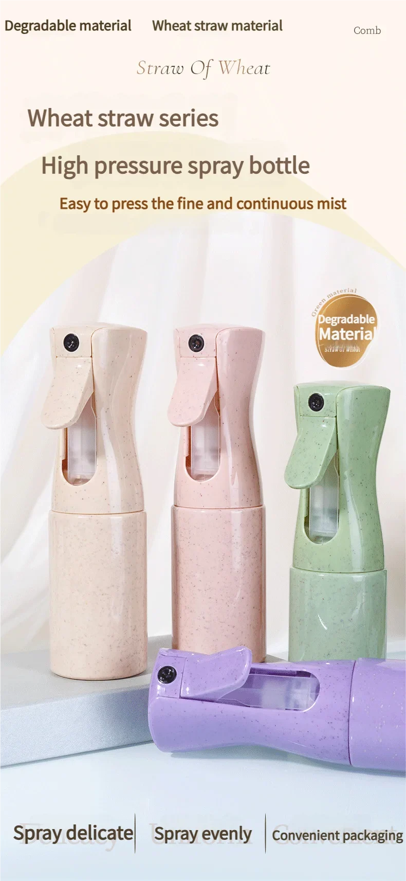 200ML Wheat Straw Continuous Spray Bottles Hairdressing Pressure Sprinkling Bottle Barber Salon Hairdressing Styling Tools
