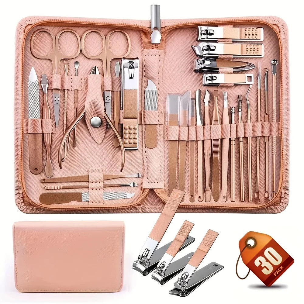 30 pcs Nail Clippers Manicure Tool Set, With Portable Travel Case, Cuticle Nippers And Cutter Kit, Professional Nail Clippers