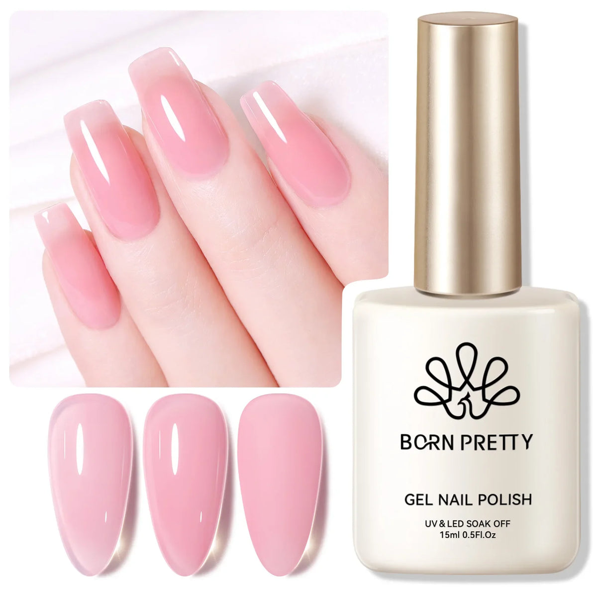 BORN PRETTY 15ml Nail Gel Polish Glitter Gorgeous Full Coverage Soak Off UV LED French Nail Art Jelly Nude Pink Varnish