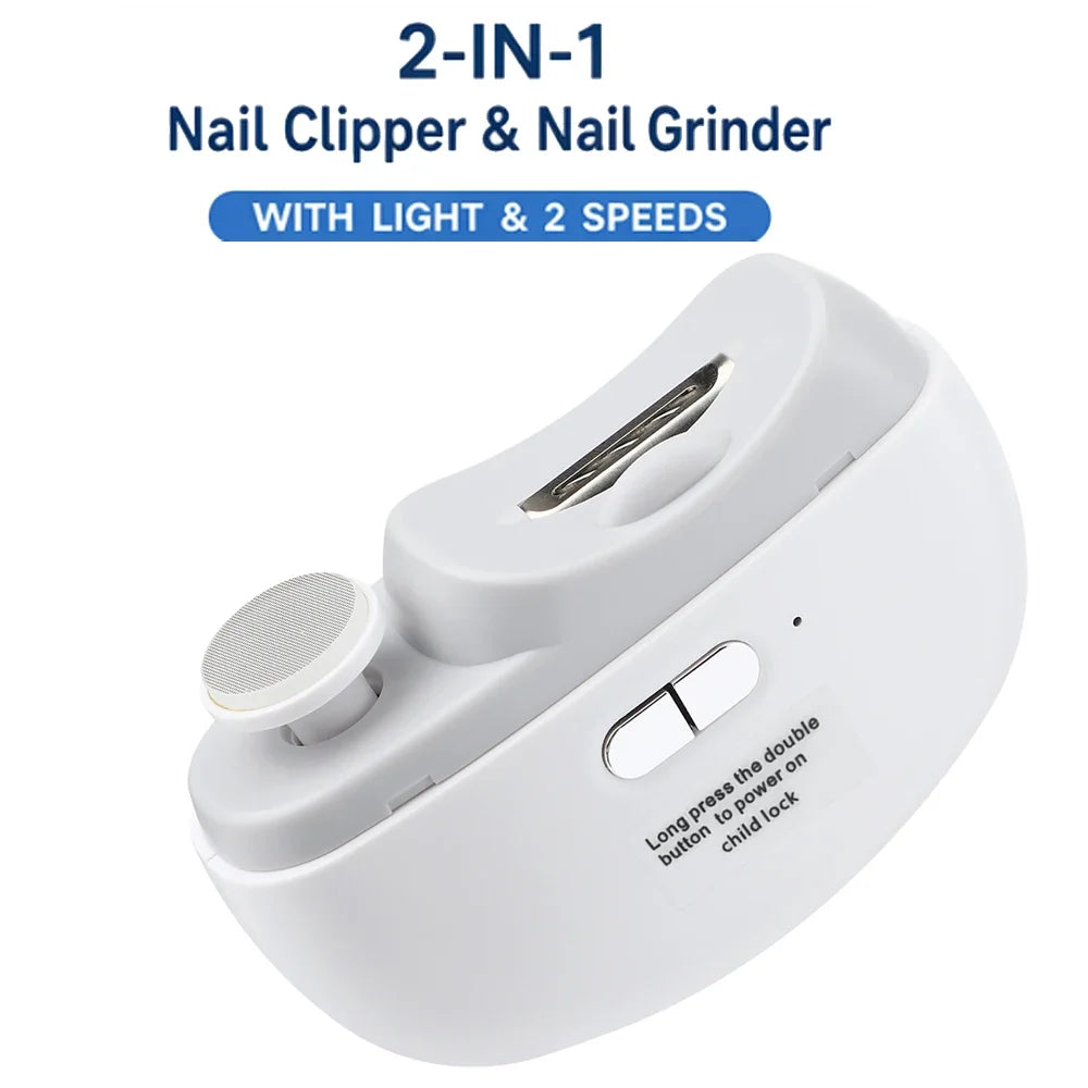 Electric Nail Clipper Grinding and Polishing with Light Automatic Nail Trimmer Rechargeable Nail Cutter Manicure for Baby Adult