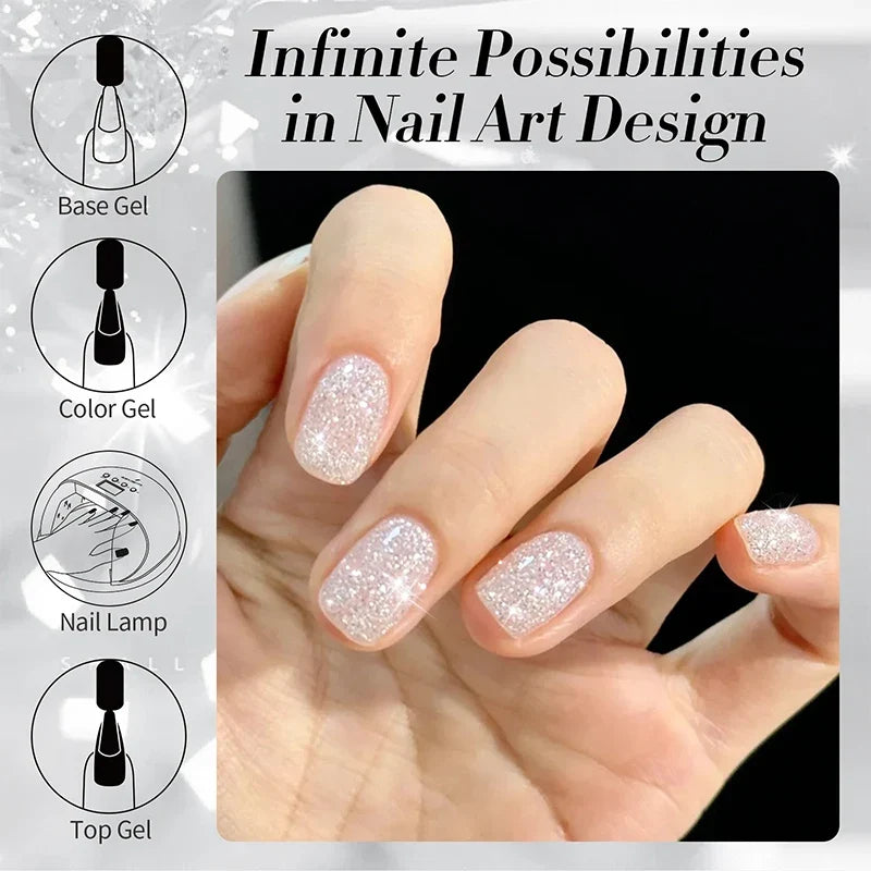 BORN PRETTY 1 Bottle 10ml Milky White Reflective Glitter Gel Semi Permanent Soak Off UV Gel Nail Art Varnish Manicure Design
