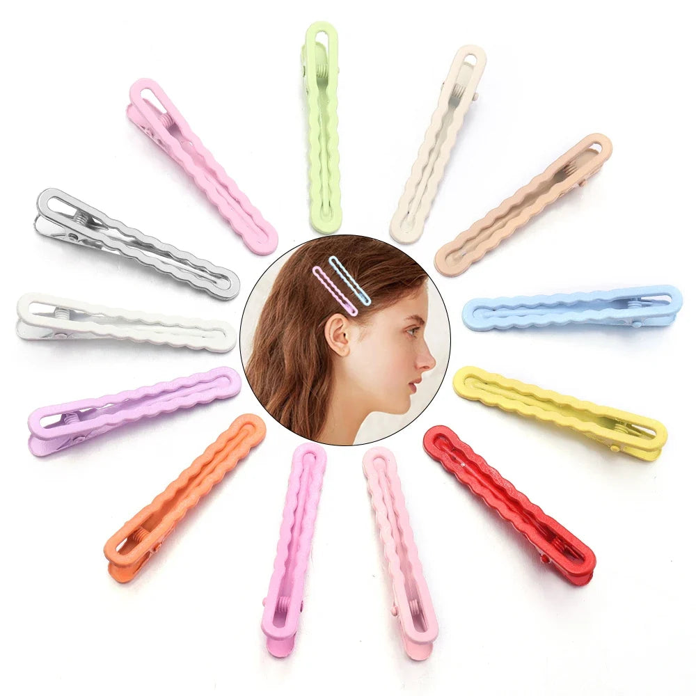 50pcs 6cm Candy Colored Hair Clips Women Girls Metal Hairpins Hollow Bangs Side Clip for Makeup Hair Styling Hairgrip Wholesale