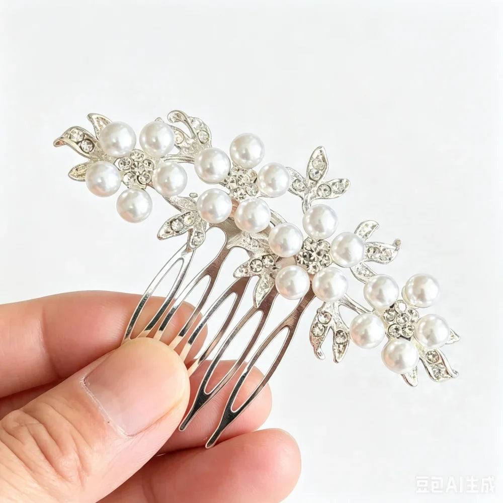 Floral Pearl Rhinestone Hair Comb Elegant Metal Leaf Bridal Hair Clip Pins Wedding Hair Accessory for Bride Updo Hairstyle