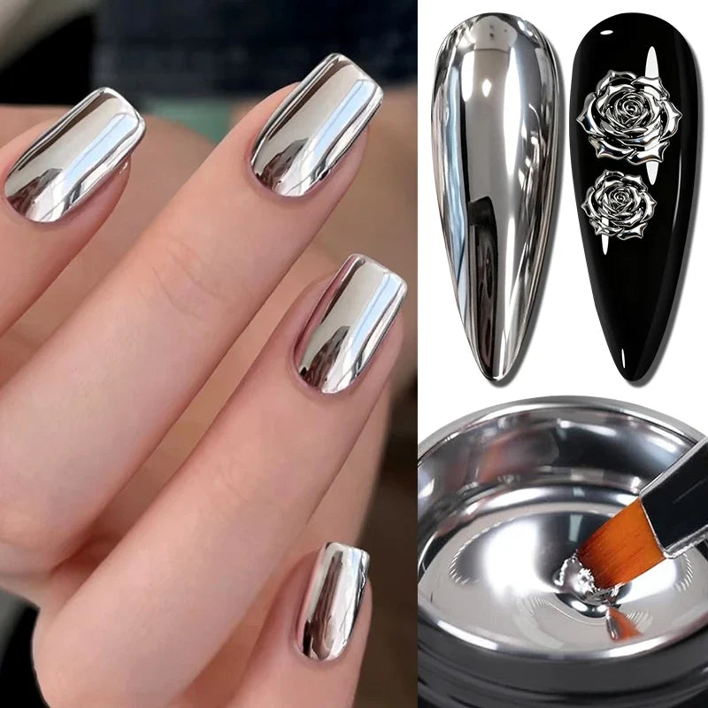 AWStorG 5ML Super Silver Metallic Gel Nail Polish Metal Effect Painting Gel Chromes Varnis Semi Permanent for Nail DIY