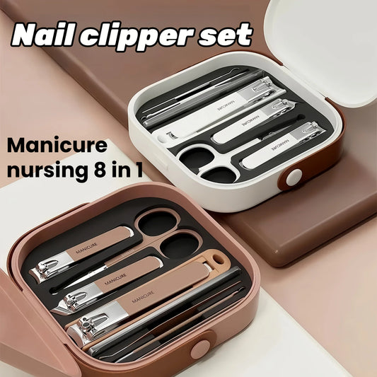 Anti-Splash Nail Clipper Set 8 Pcs Stainless Steel Manicure Pedicure Kit Portable Nail Tools with Storage Case for Men Women
