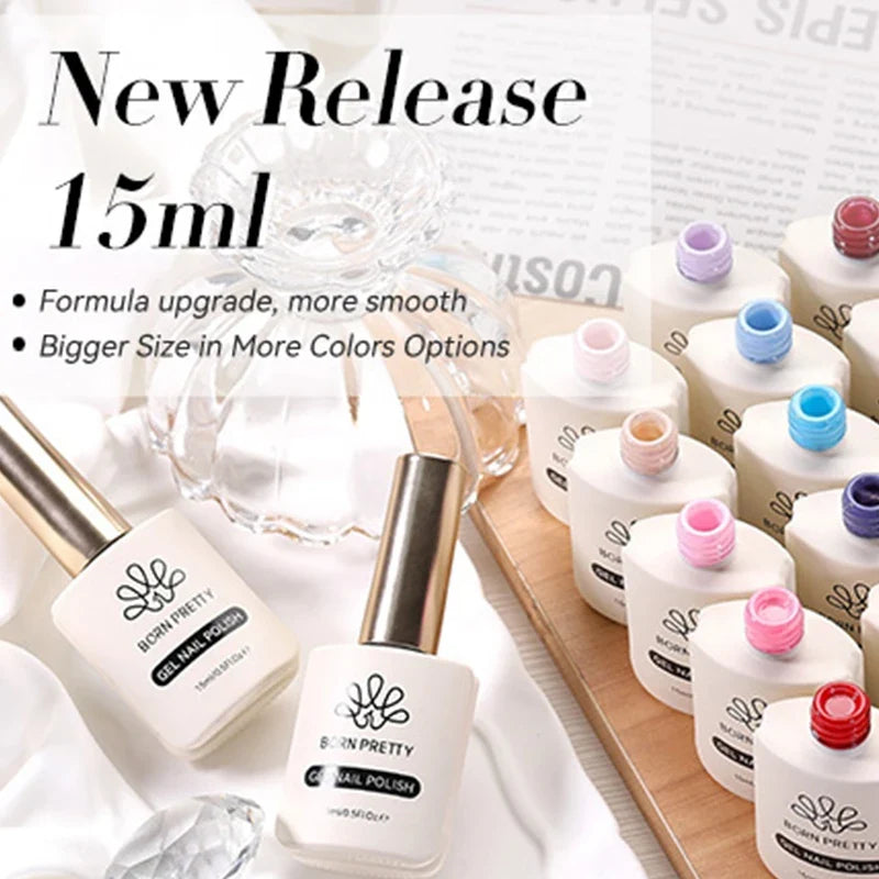 BORN PRETTY 15ml Nail Gel Polish Glitter Gorgeous Full Coverage Soak Off UV LED French Nail Art Jelly Nude Pink Varnish