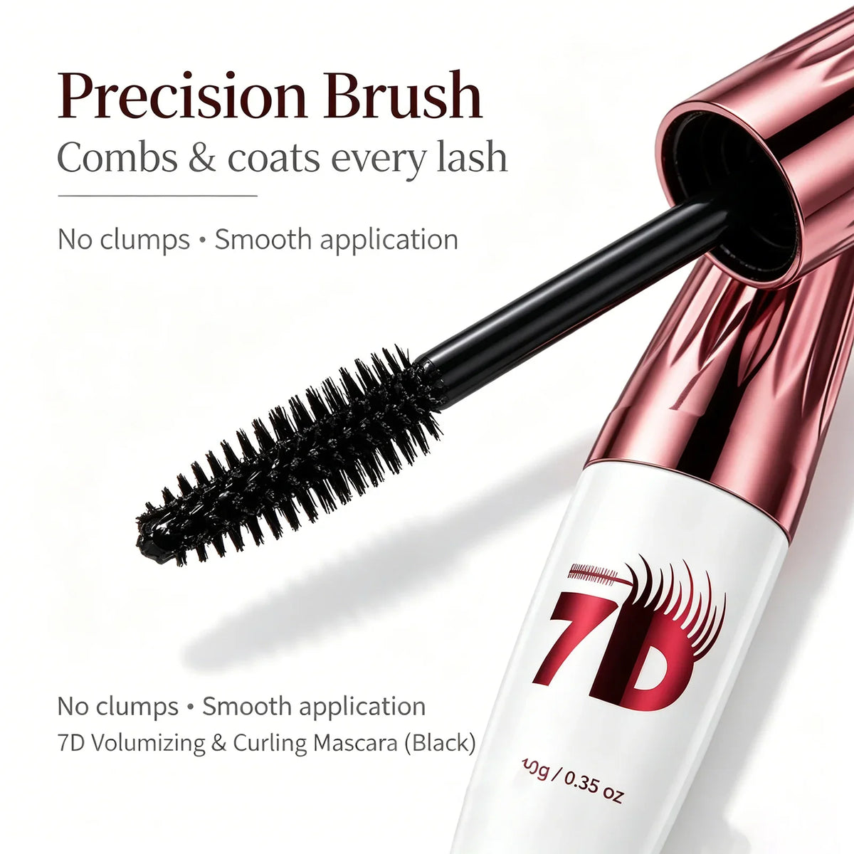 7D Volumizing & Curling Black Mascara – Smudge-Proof, Natural Lash Lift & Curl, Flake-Free, Non-Clumping, Waterproof Eye Makeup