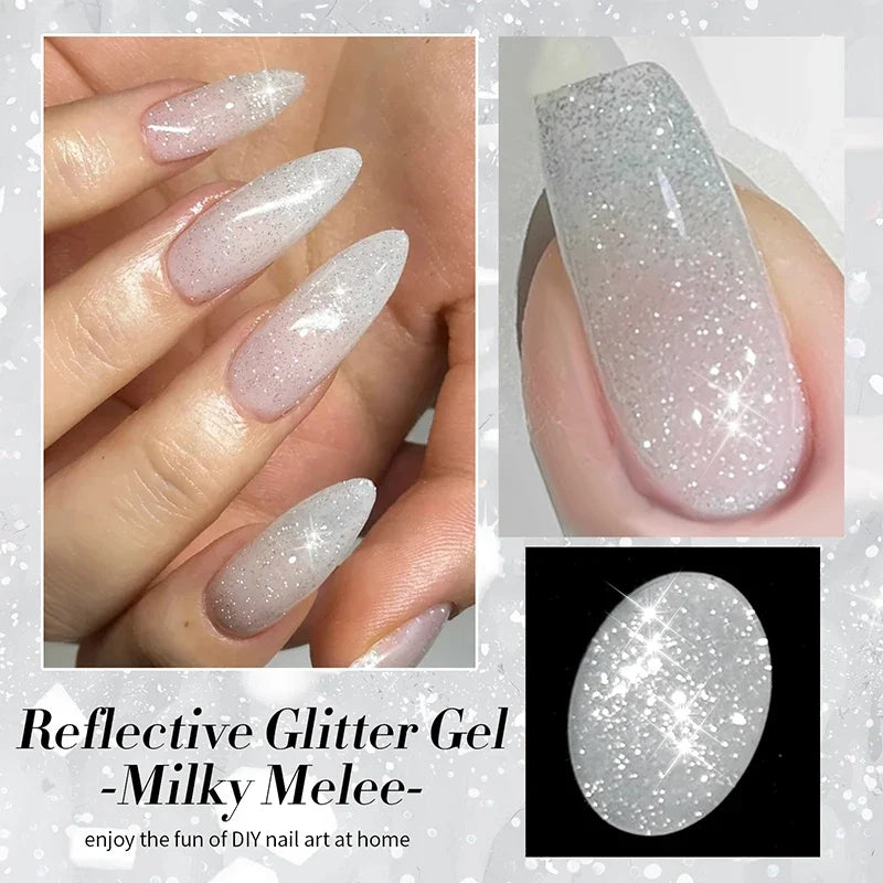 BORN PRETTY 1 Bottle 10ml Milky White Reflective Glitter Gel Semi Permanent Soak Off UV Gel Nail Art Varnish Manicure Design