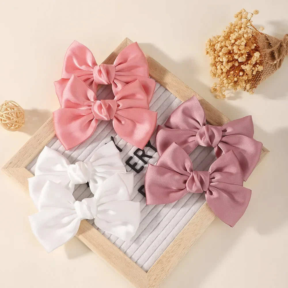 2PCS Matte Satin Large Bow Pair Hair Clips Solid Color Big Bow Barrettes Girls Wedding Birthday Party Daily Dress‑up Headdress