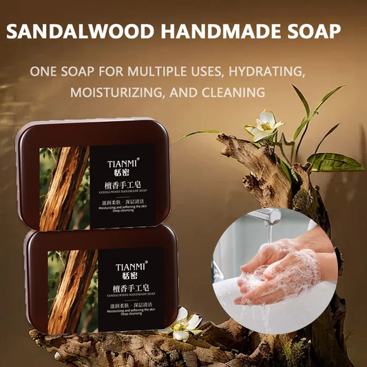 2PCS Sandalwood Handmade Soap, Rich in Sandalwood Extract and Glycerin, Deeply Cleanses, Removes Makeup, Father's Day