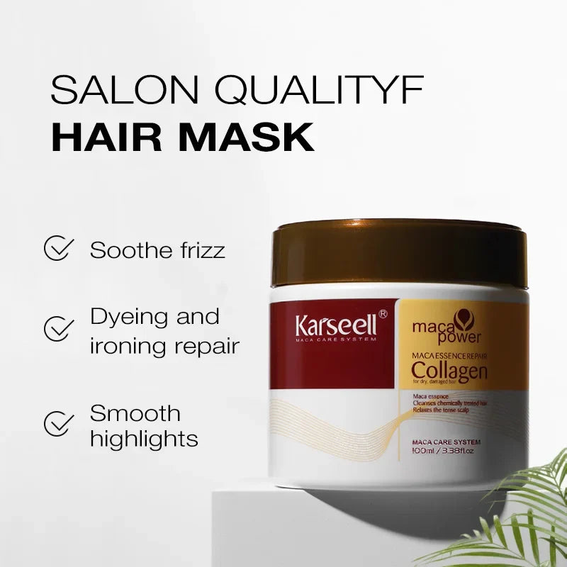 Karseell Collagen Hair Treatment Deep Repair Conditioning Hair Mask 100ml + Argan Oil Hair Serum for Dry Damaged Hair