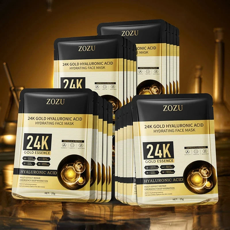 10pcs 24K Golden Hyaluronic Acid Face Mask Facial skincare Firming Moisturizing Hydrating Facial Masks Skin Care Products
