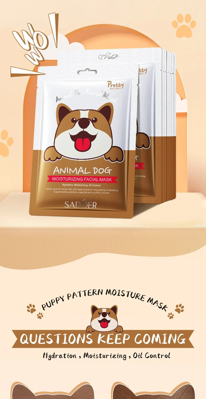 5pcs SADOER Animal Pattern Masks Face Mask Moisturizing Anti Wrinkles Anti-Aging Whitening Facial Masks Skin Care Novel Products