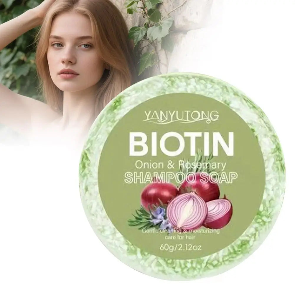 60g Onion and Biotin Shampoo Soap for All Hair Types Moisturizing Smoothing Rosemary Camellias Extract Hair Care