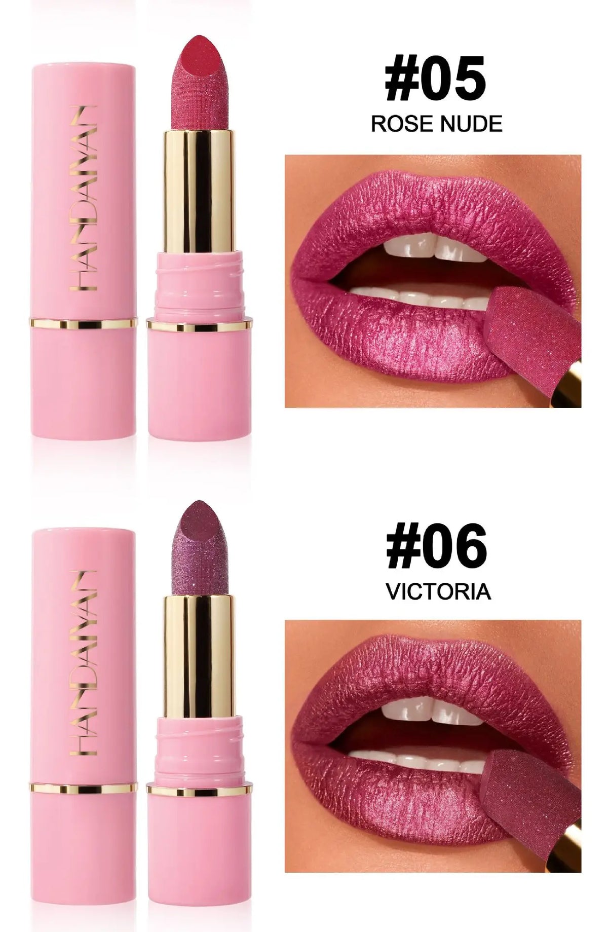 8 Colors Glitter Diamond Lipstick Long-Lasting Pink Brown Pearlescent Metallic Purple Sparkling Lipstick Makeup Cosmetic