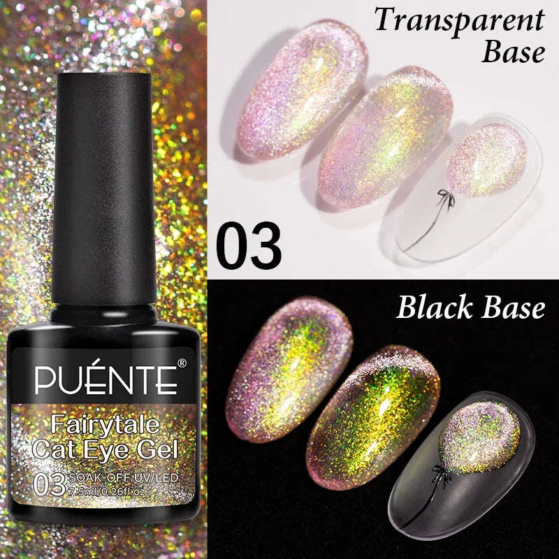 7.5ML Aurora Starlit Cat Eye Gel Nail Polish Rainbow Glitter Galaxy Cat Magnetic Nail Art Gel Soak Off UV Semi-Permanent Varnish
