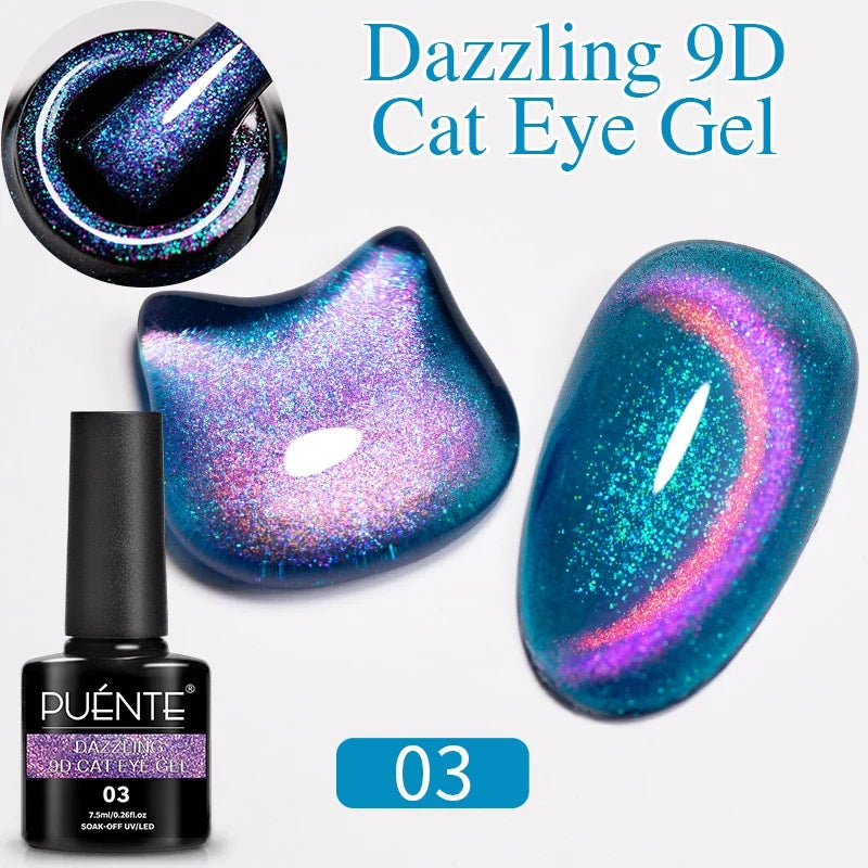7.5ML Aurora Starlit Cat Eye Gel Nail Polish Rainbow Glitter Galaxy Cat Magnetic Nail Art Gel Soak Off UV Semi-Permanent Varnish