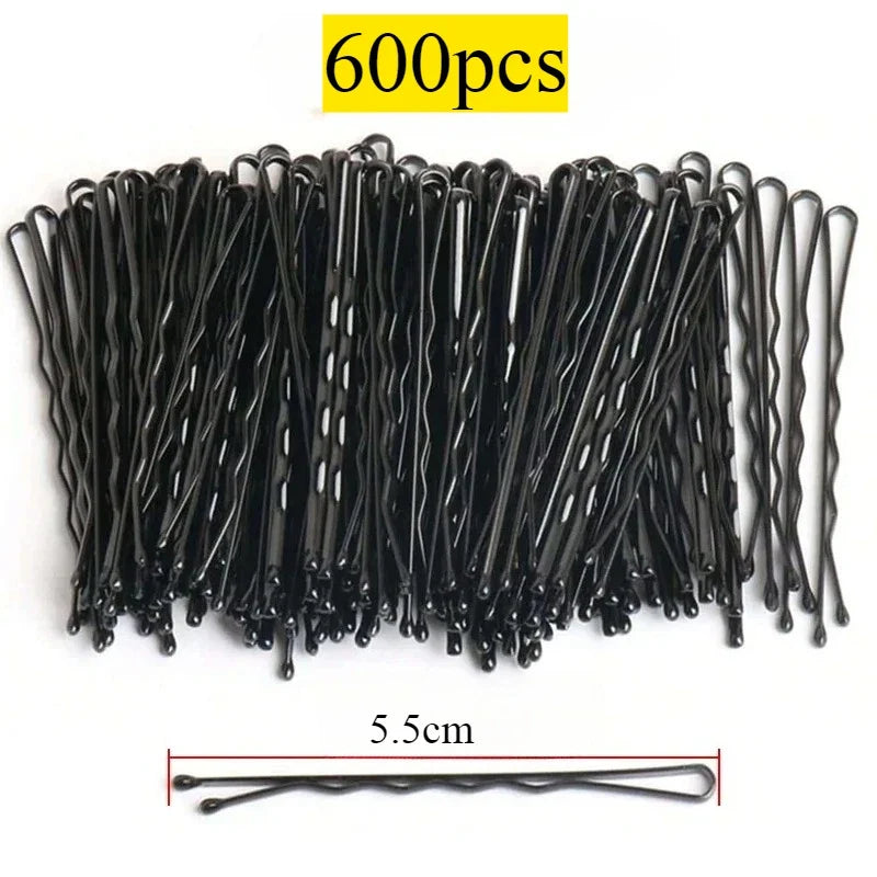 50-600pcs Black Pins Non-Slip Hairpins for Women Durable Metal Straight Line Hair Clips,Secure Hold for Daily Styling Curly Hair
