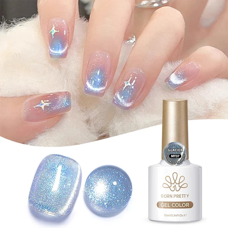 BORN PRETTY Gold Pink Cat Magnetic Gel Polish 10ml Water Light Spaking Glitter  Soak Off UV Semi Permanent Varnish Manicure