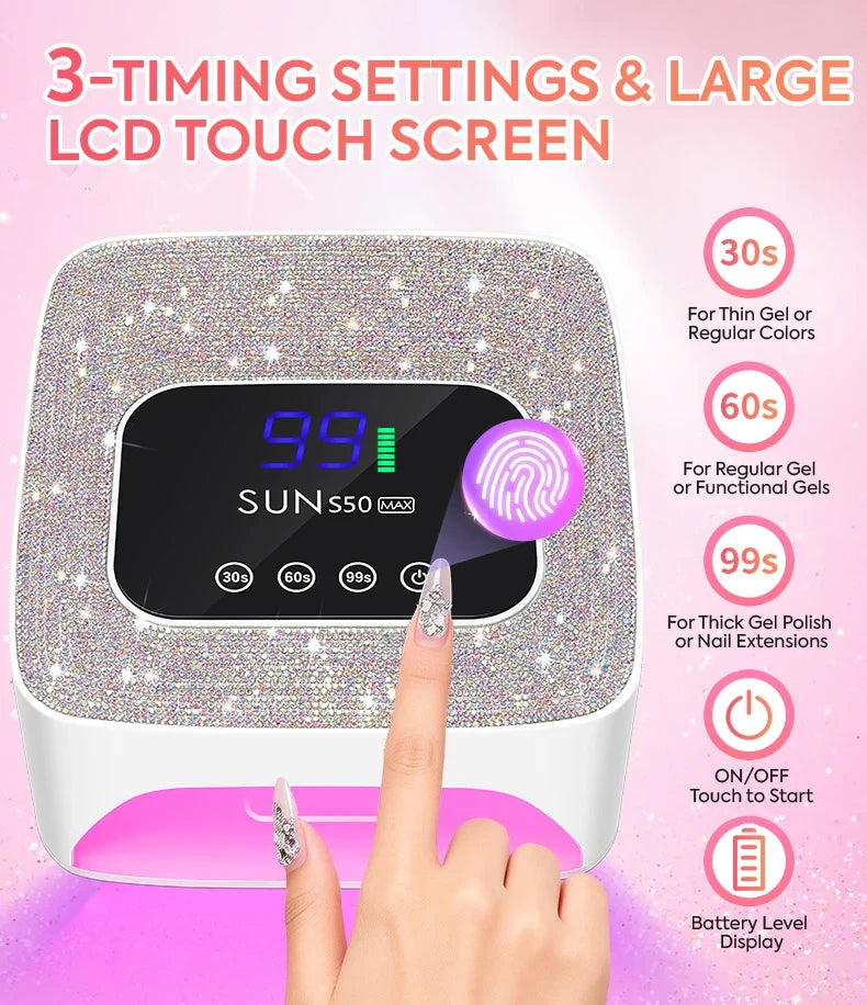 DianaBeauty UV LED Nail Lamp Rechargeable Cordless Nail Dryer with 3 Timer Settings and Rhinestone UV Lamp for Nails Manicure