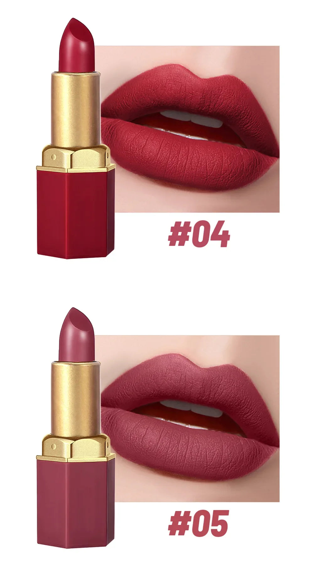 6 Colors Gold Bar Lipstick Diamond Pearlescent Glitter High Shine Non Sticky Long Lasting Pink Lips Makeup