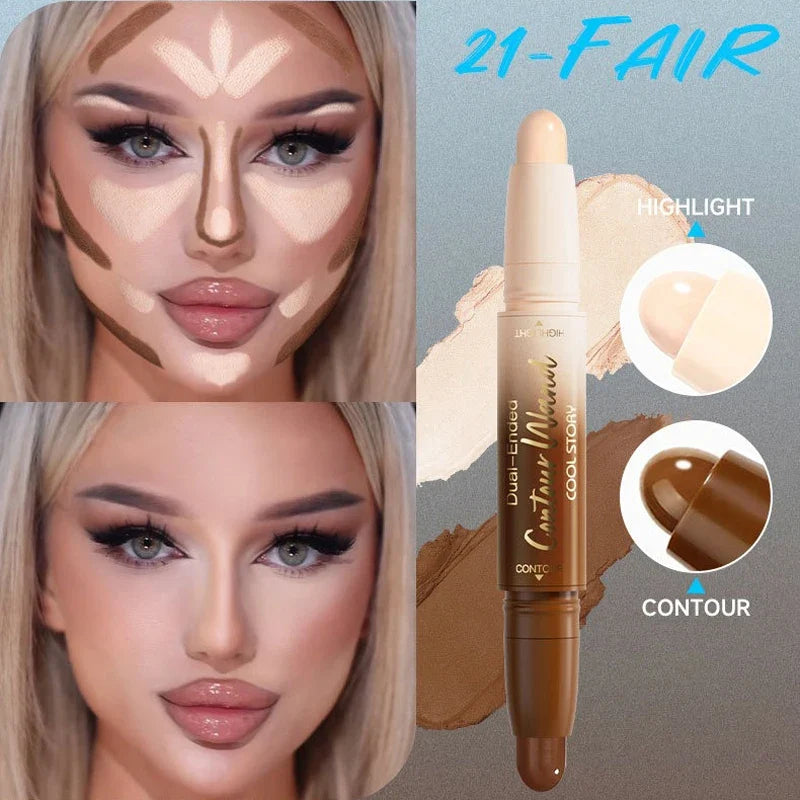Contour Stick Double-Ended Highlight and Shadow Cream Waterproof Full Coverage Concealer Natural  Face Contour Concealers Makeup