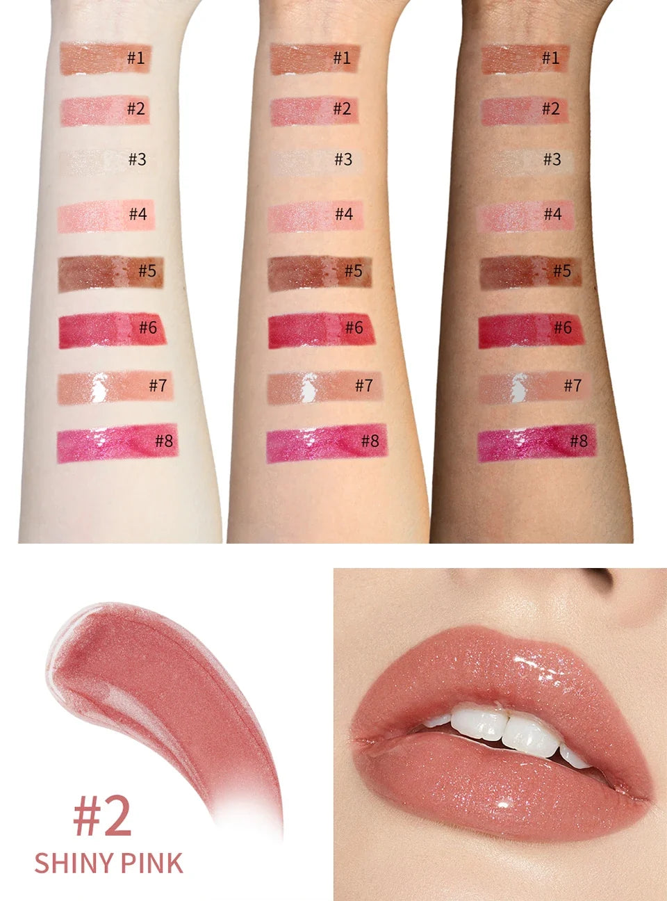 Diamonds Glitter Gloss Universal Lip Luminizer 8 Colors Lip Gloss Non-sticky Moisturizing Plumper Long Lasting Glitter Liquid