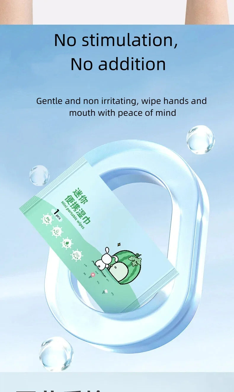 50pcs mini portable wet wipes, individually packaged, disposable baby hand and mouth cleaning wet wipes
