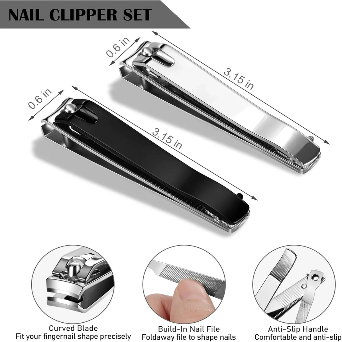 High Quality Carbon Steel Nail Clipper And Trimmer with Nail Files for Toenails And Finger Nails Cutter Manicure Nail Tools