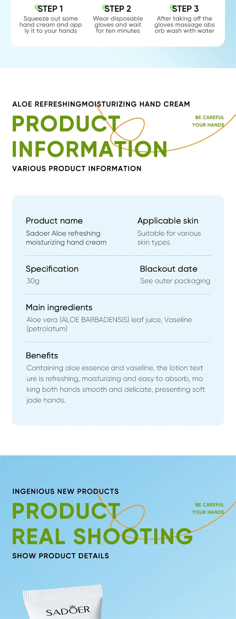Aloe Vera Nourish Hand Cream Refreshing Hydrate Moisturize Fast Absorb Soften Dry Hands Restore Natural Skin Radiance Lotion