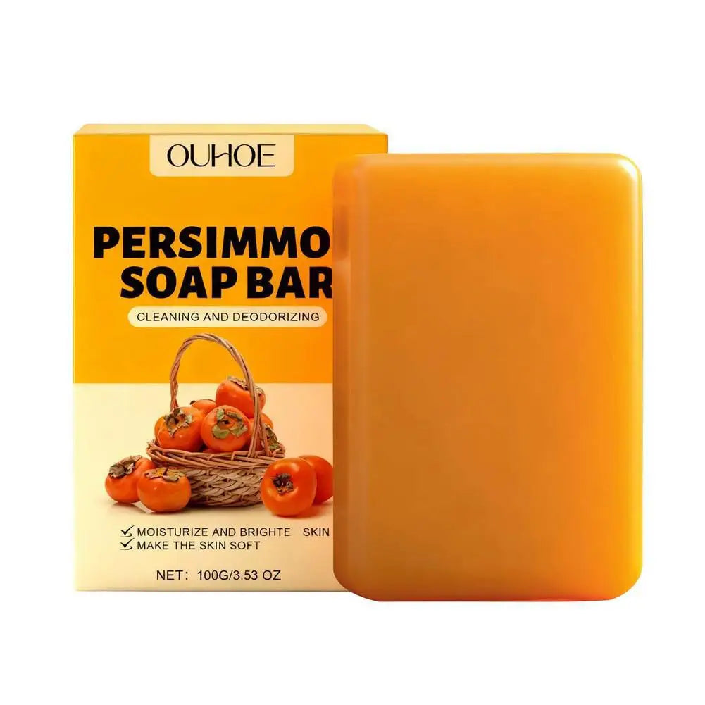 100/200G Persimmon Soap Bar for Body Odor Removal, Handmade Persimmon Green Tea Soap for Face and Body Wash Gentle Deodorant Bar