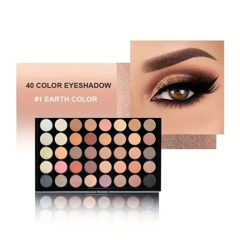 40-Color Eyeshadow Palette with Brush, Long-Lasting and Versatile Shades, Portable Color Mixing Palette, Cosmetics, Perfect Gift