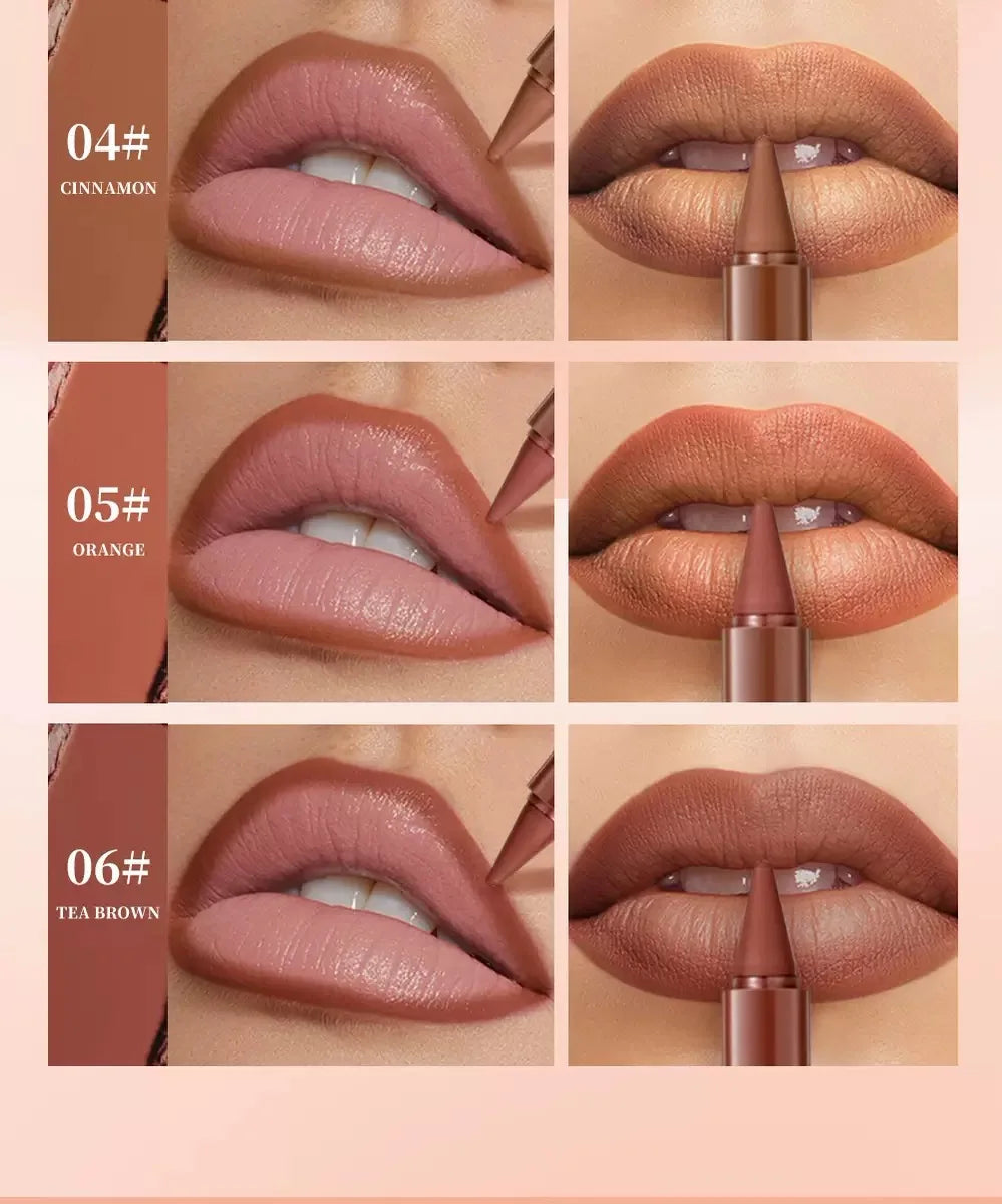 6-color mini lip liner and lipstick pencil, long-lasting waterproof 2-in-1 lip liner and lipstick, sexy matte finish.