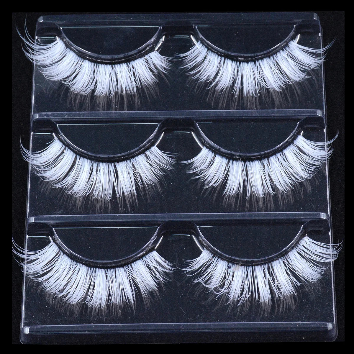 3 Pairs Fluffy Lace White Eyelashes 3D Natural Colored Artificial Vegan Silk Eye Lashes For Cosplay Halloween Makeup Party