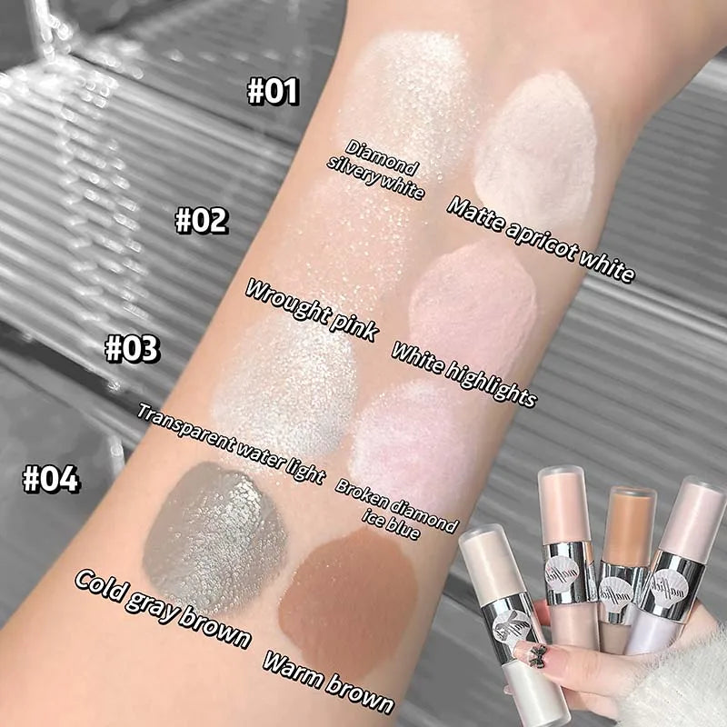 Dual-Ended Liquid Highlight Stick Pearl Gloss Diamond & Matte White Cream Shine Face Brightening Nose Shadow Contouring Makeup