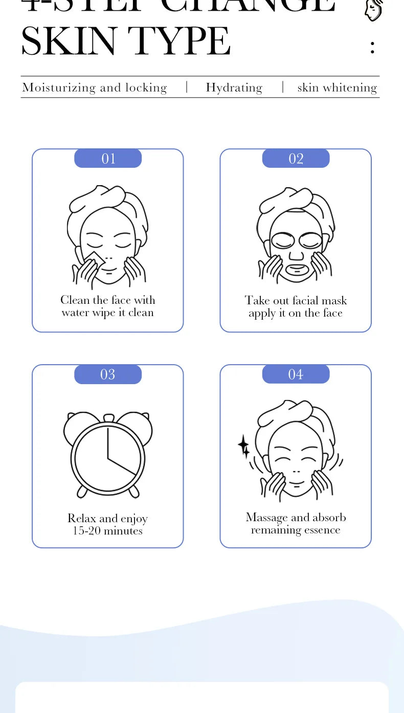10Pcs Hyaluronic Acid Mask Facial Skin Care Firming Moisturizing Mask Facial Skin Care Products