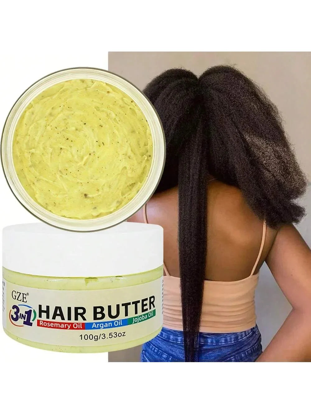 GZE 3 in 1 Hair Butter Nourishing Cream with Rosemary, Argan & Jojoba Oils for Deep Conditioning, Frizz Control, Stong Hair Root