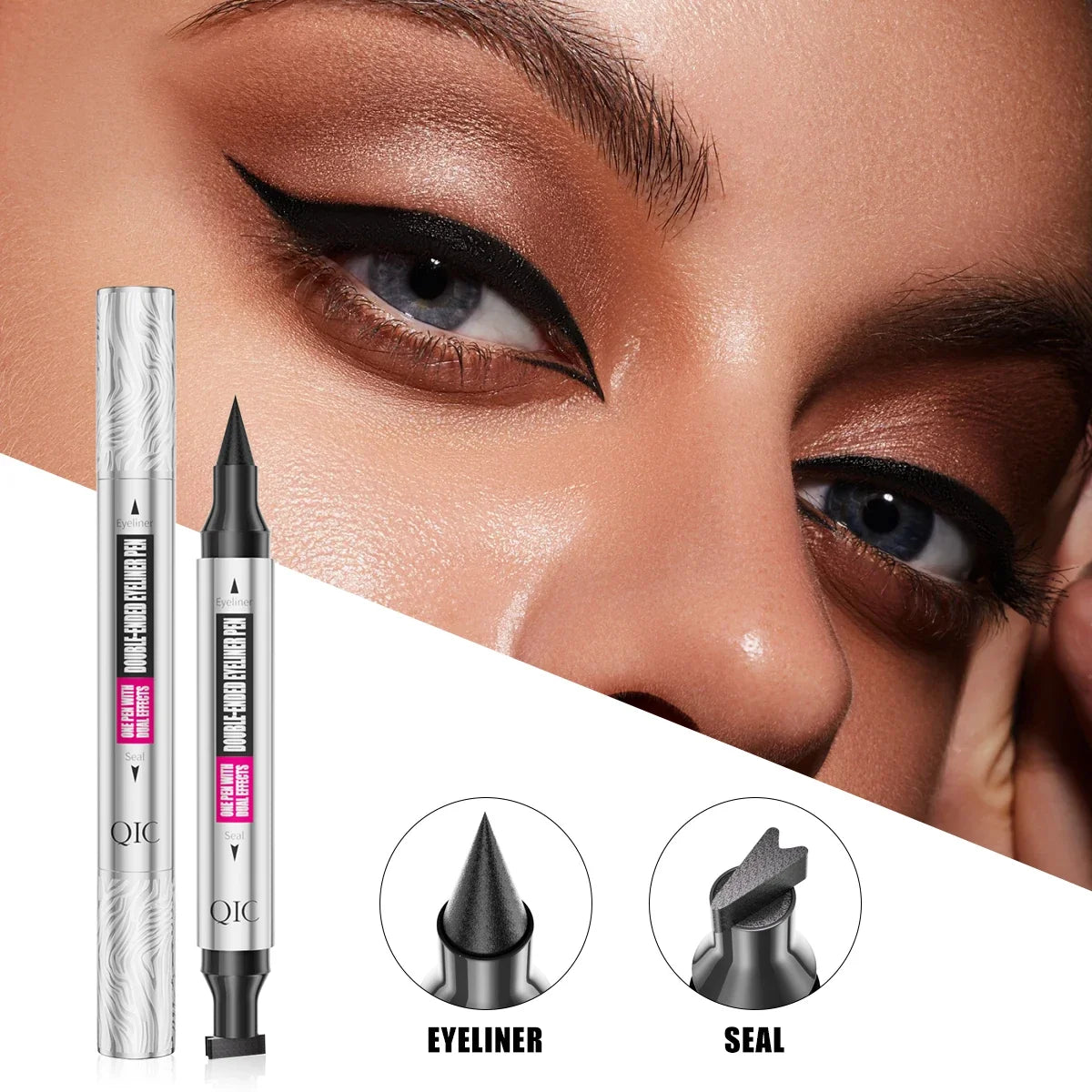 Double-ended 2 In 1 Eyeliner Stamp Waterproof Sweatproof Quick Dry Black Liquid Eyeliner Pen Beginner Eye Makeup Tools