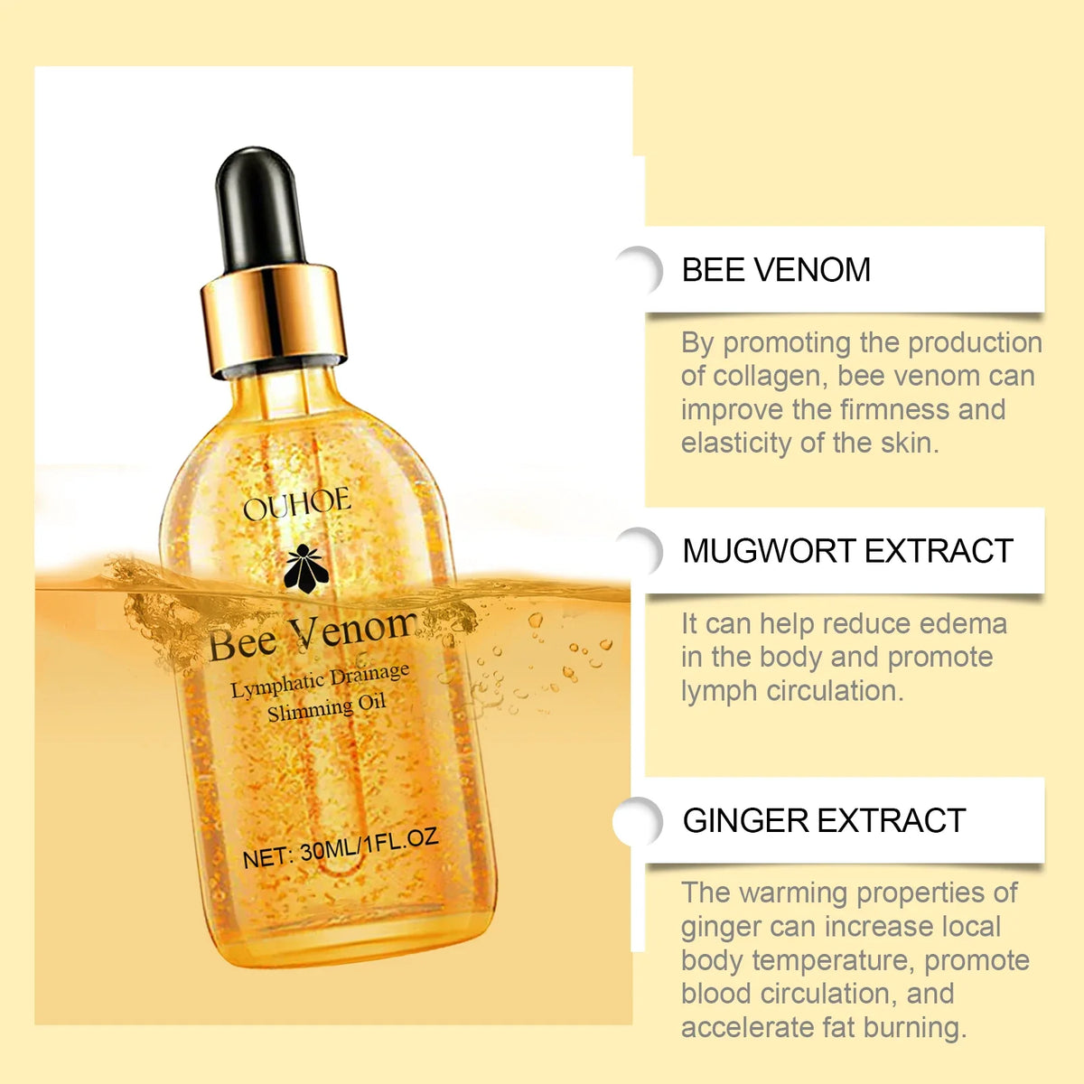 Bee Venom Slimming Oil Lymphatic Drainage Weight Loss Body Firming Tightening Hydrating Fat Burning Anti Cellulite Massage Oil